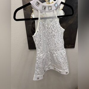 White Sequin Halter Dress Dance